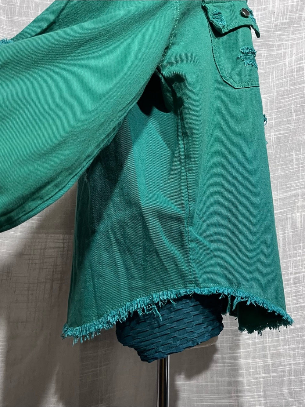 Distressed Green Button-Front Jean Jacket - Picture 14 of 14